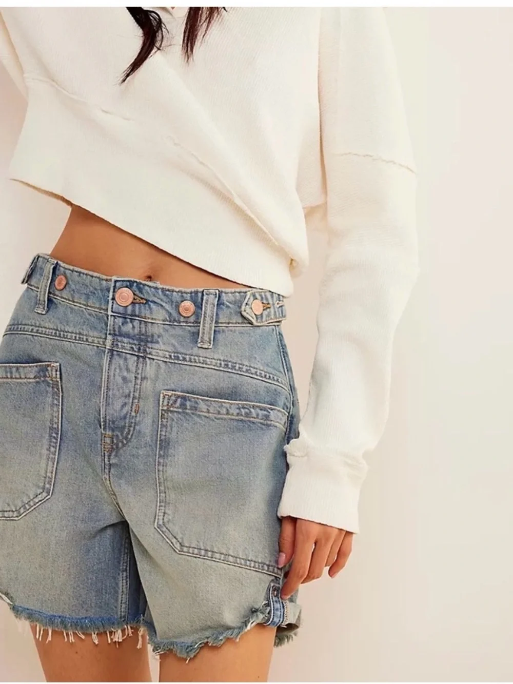 Free People We The Free Palmer Jean Shorts Lt Blue Denim Size 27 - Picture 5 of 5